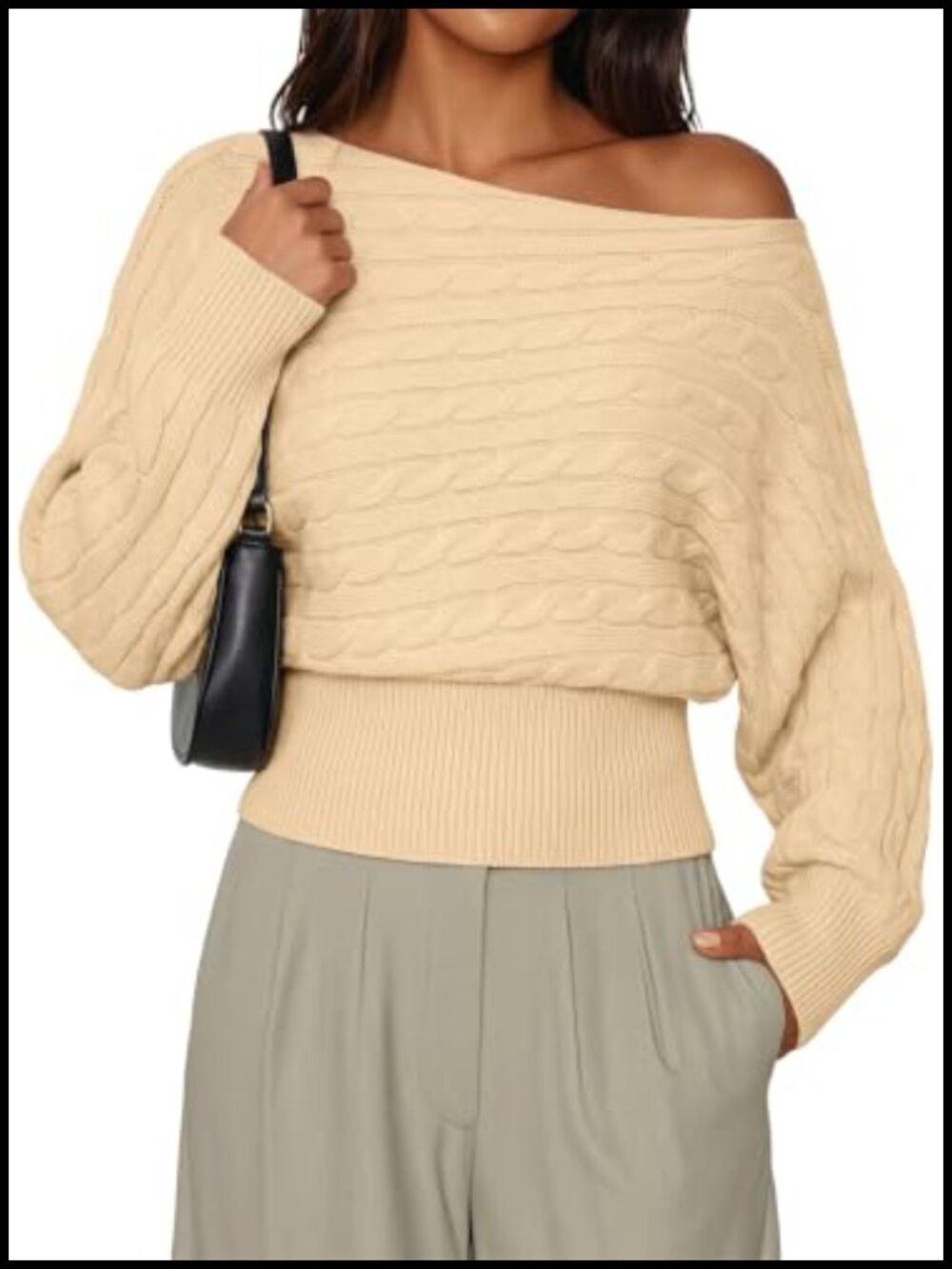 Women's Cable Knit Batwing Sleeve Pullover Sweater